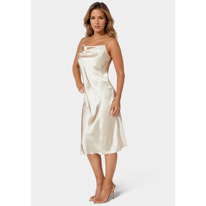 Bebe Champagne Cowl Neck Satin Slip Dress M (8/10)